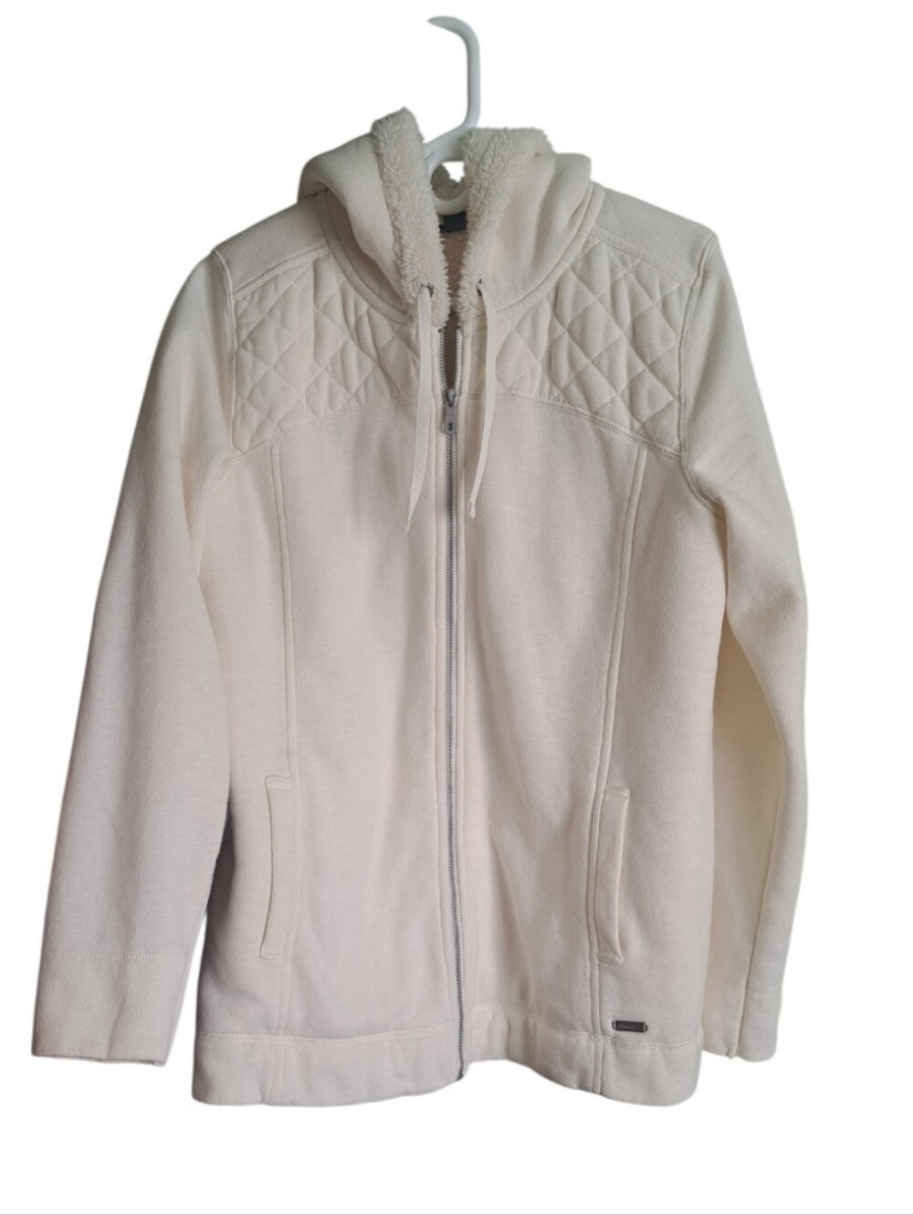 Eddie Bauer Cream Quilted Sherpa-Lined Hooded Jacket